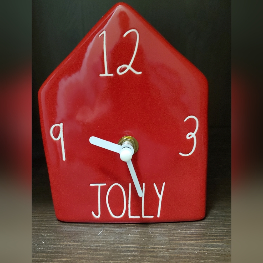 Rae Dunn Red Ceramic JOLLY House Shaped Clock